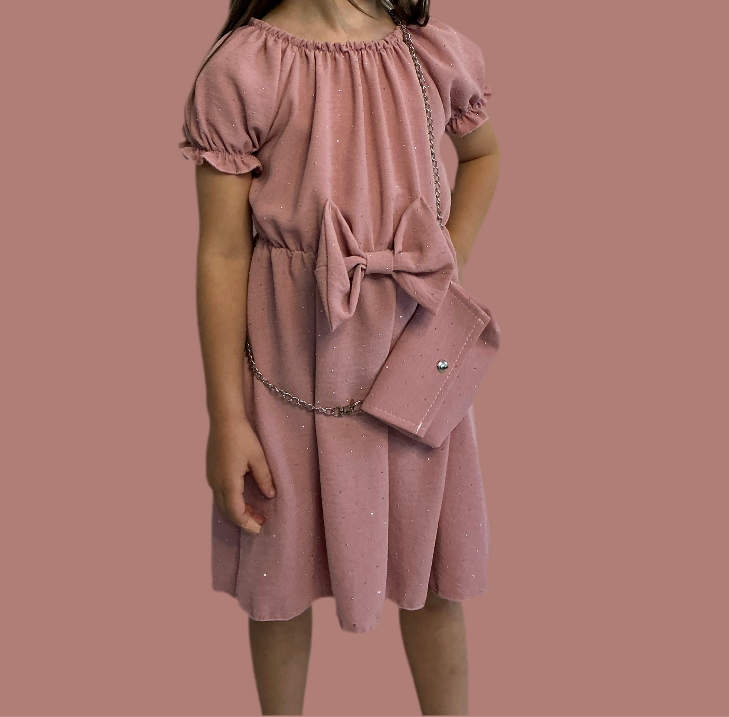 Mädchen Kleid mit Glitzer & Tasche