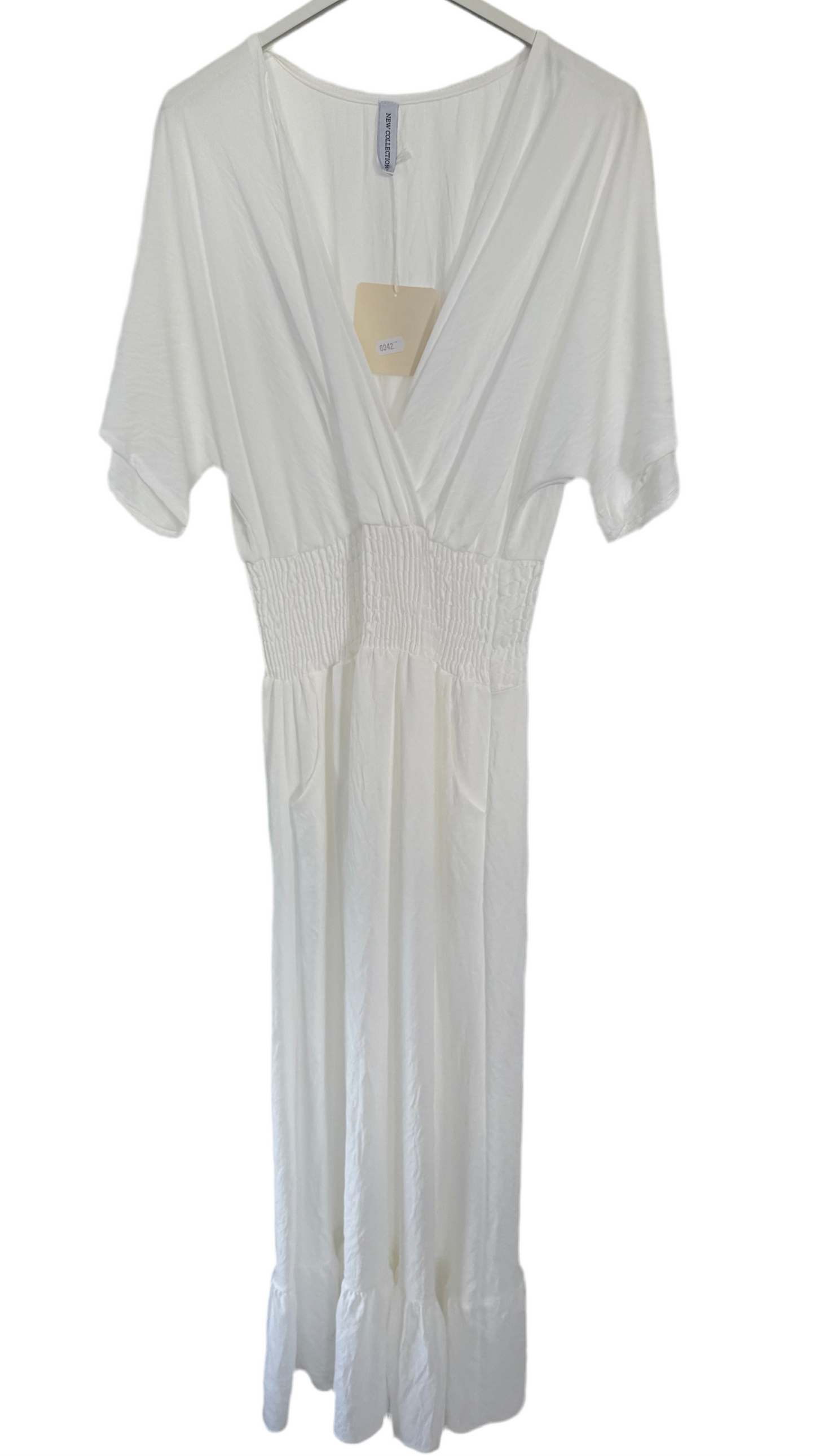 Maxikleid mit V-Ausschnitt – Sommerkleid mit elastischem Bund