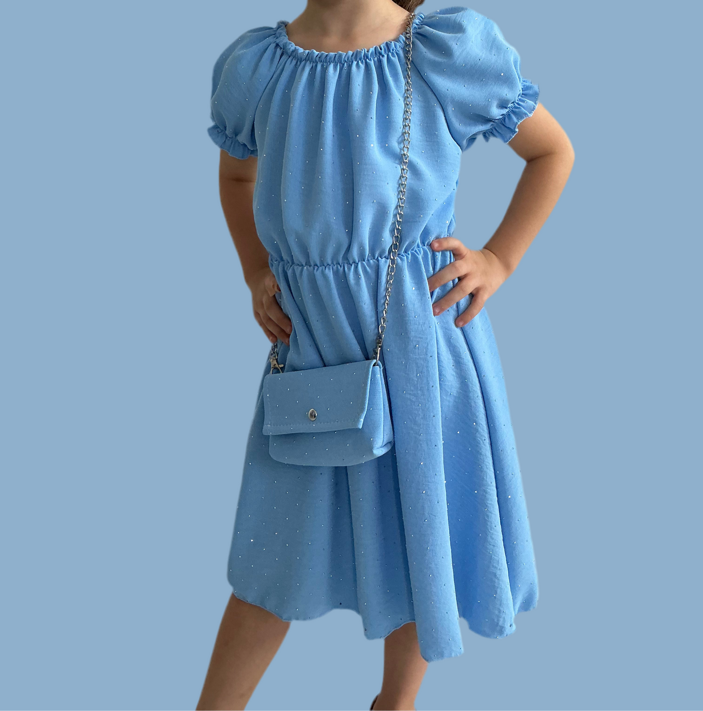 Mädchen Kleid mit Glitzer & Tasche