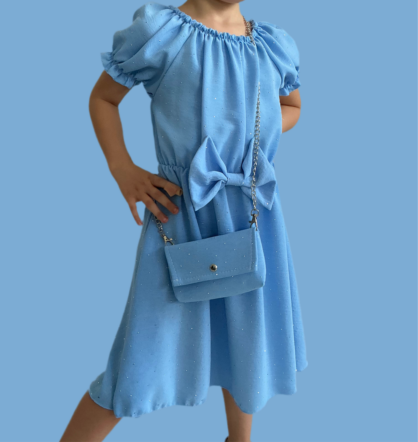 Mädchen Kleid mit Glitzer & Tasche