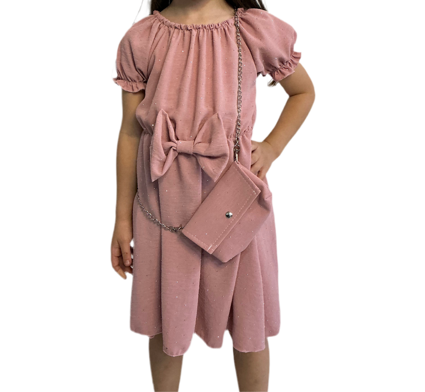 Mädchen Kleid mit Glitzer & Tasche