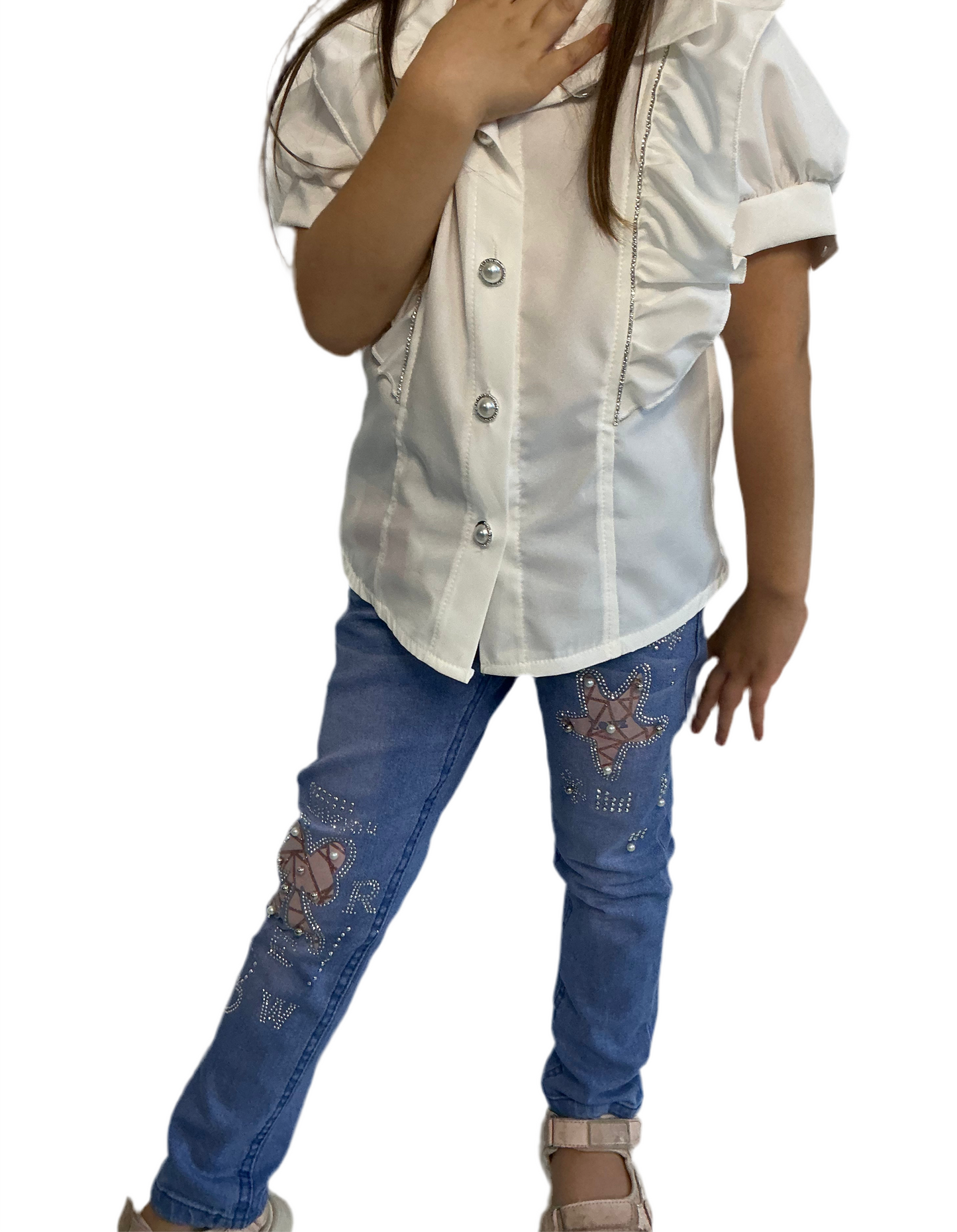 Mädchen Jeans mit Glitzer und Motiven