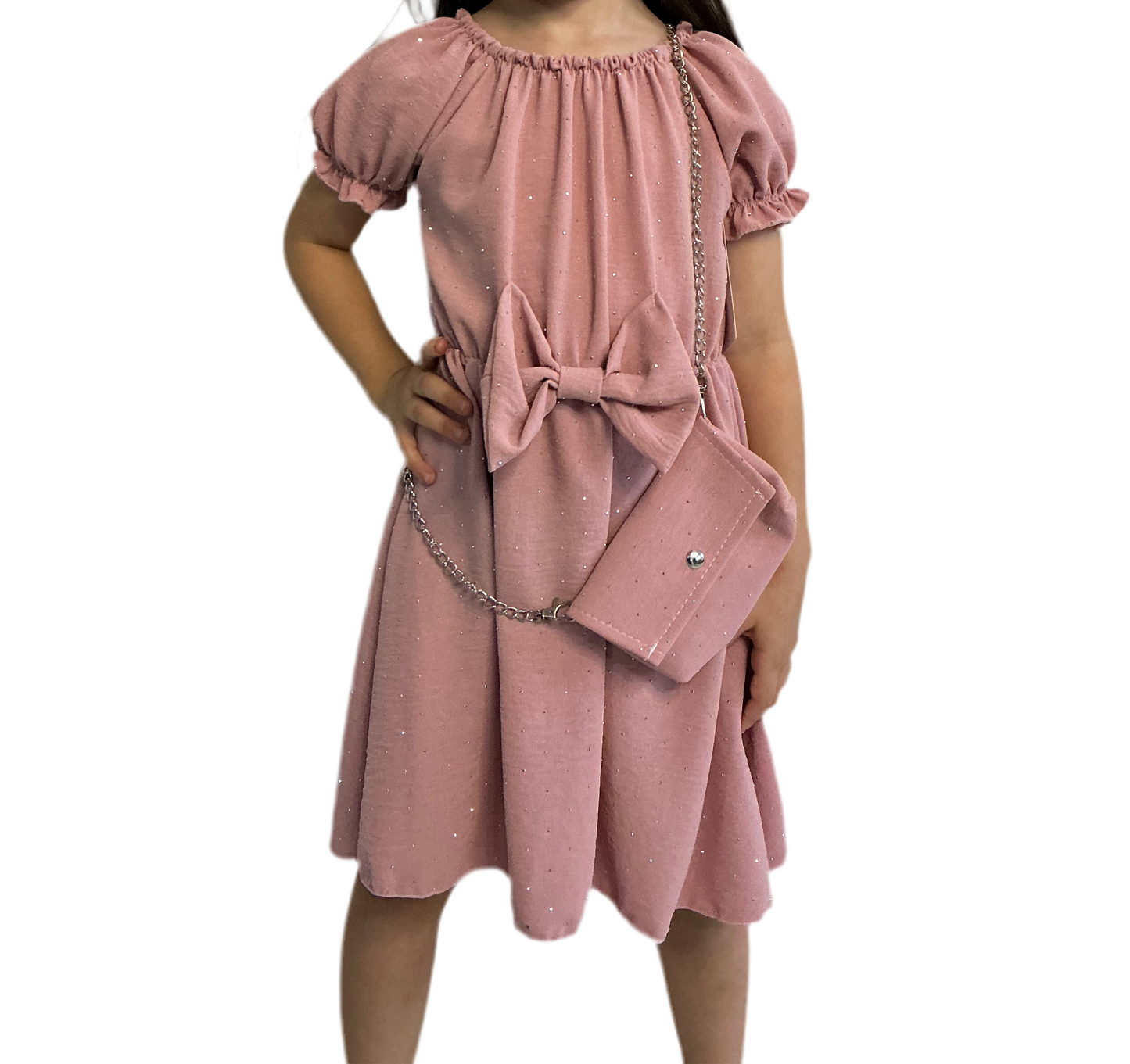 Mädchen Kleid mit Glitzer & Tasche