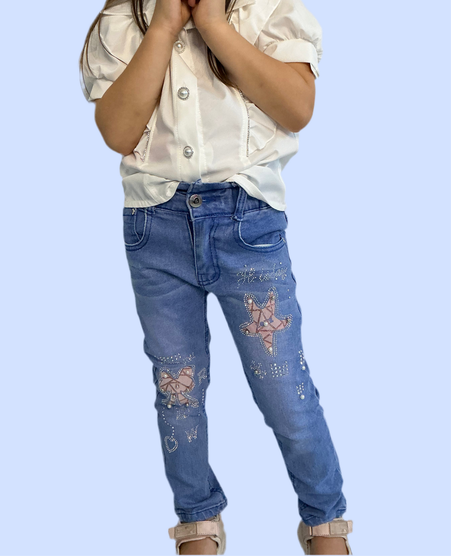 Mädchen Jeans mit Glitzer und Motiven