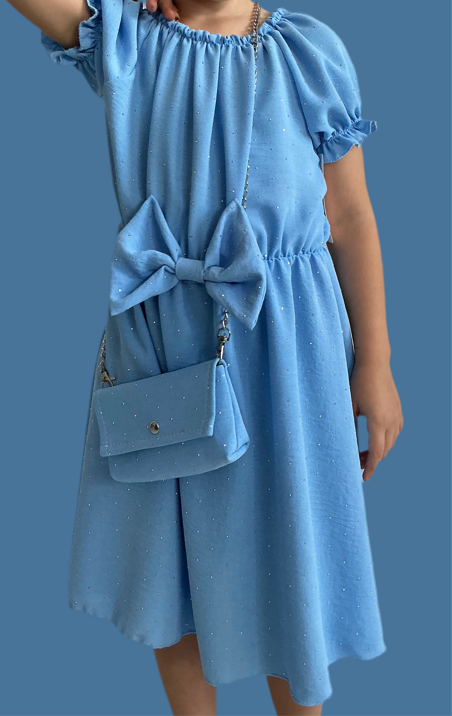 Mädchen Kleid mit Glitzer & Tasche