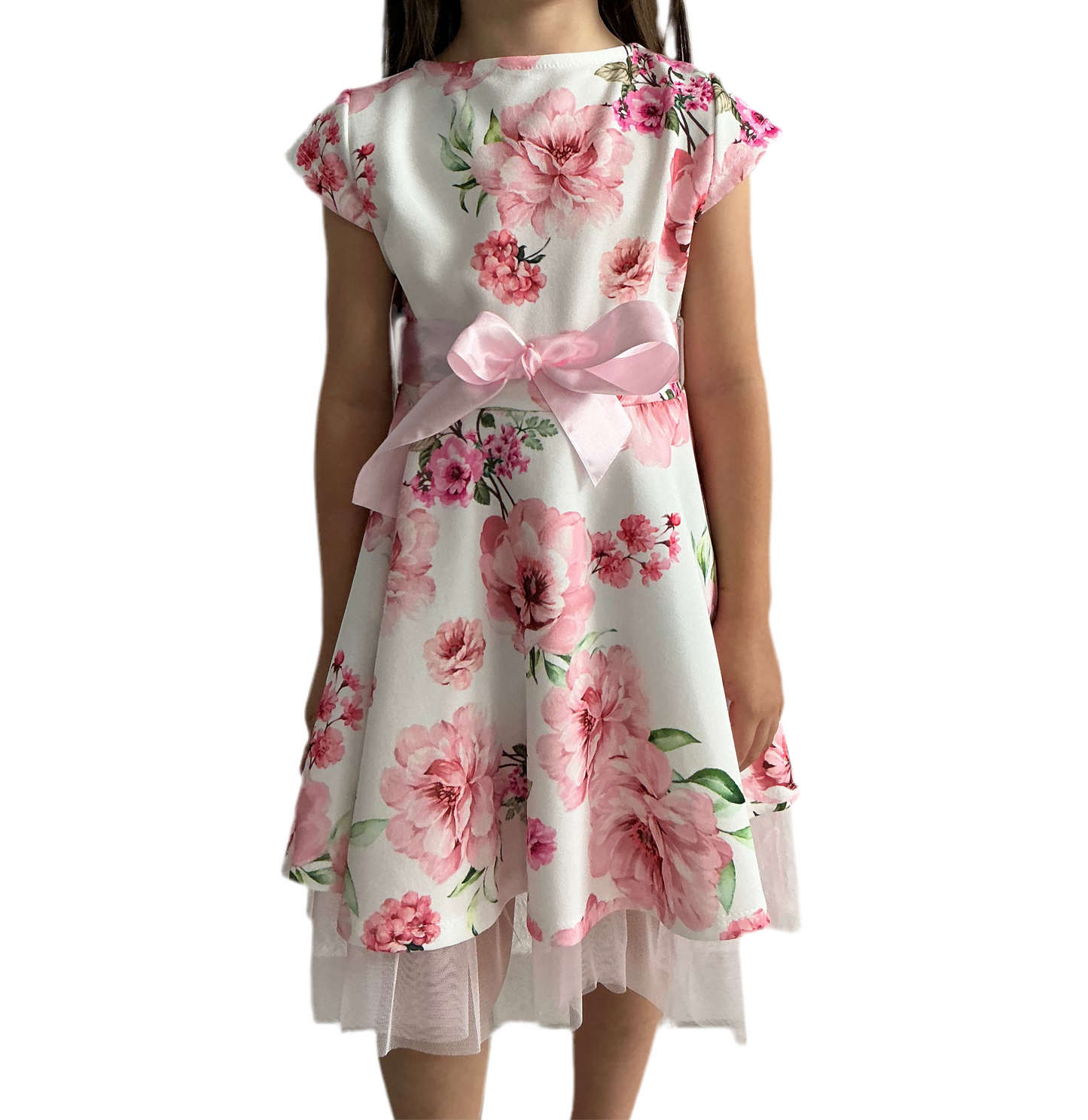 Mädchenkleid mit pinken Blumen & Satin-Schleife
