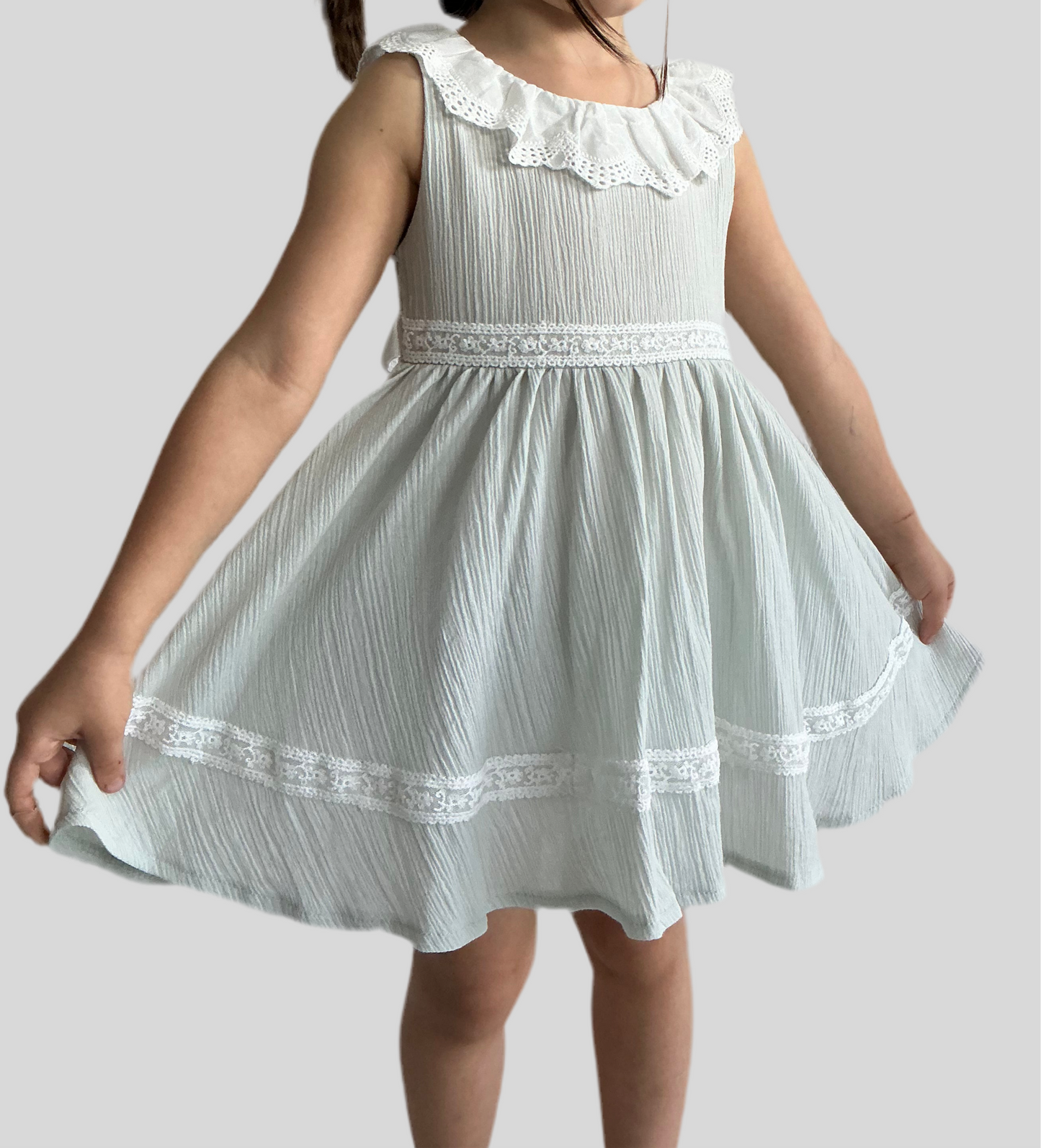 Elegantes Mädchenkleid in Blau mit Schleife & Tasche