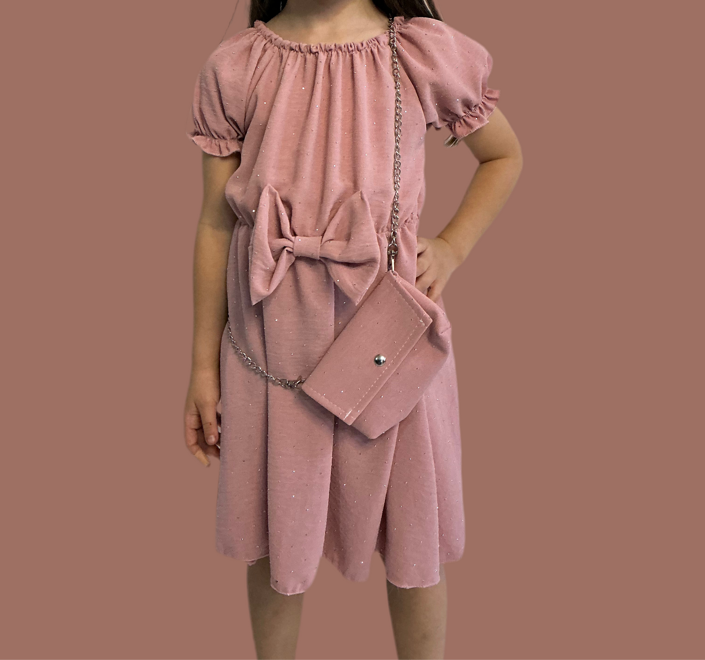 Mädchen Kleid mit Glitzer & Tasche