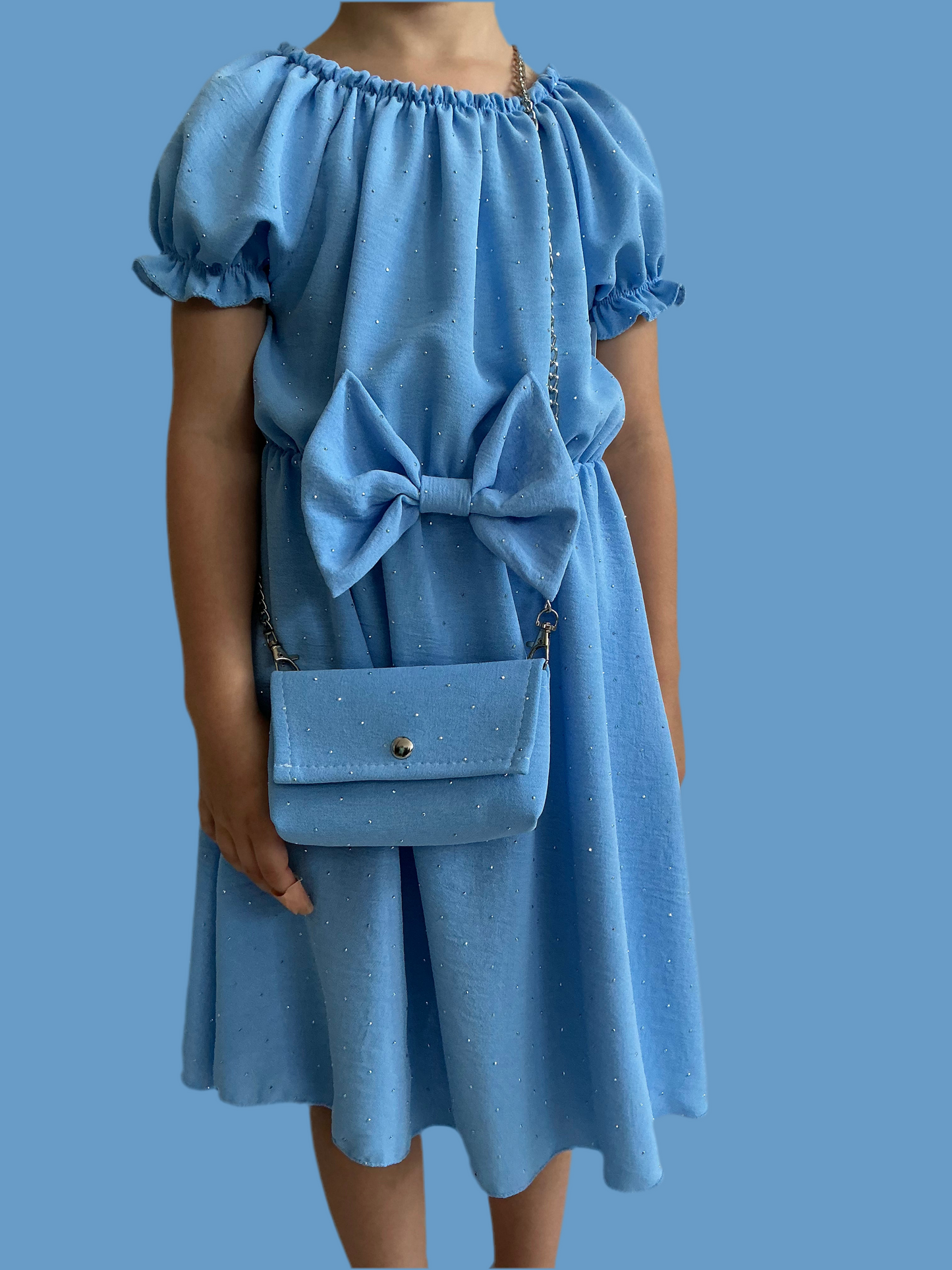 Mädchen Kleid mit Glitzer & Tasche