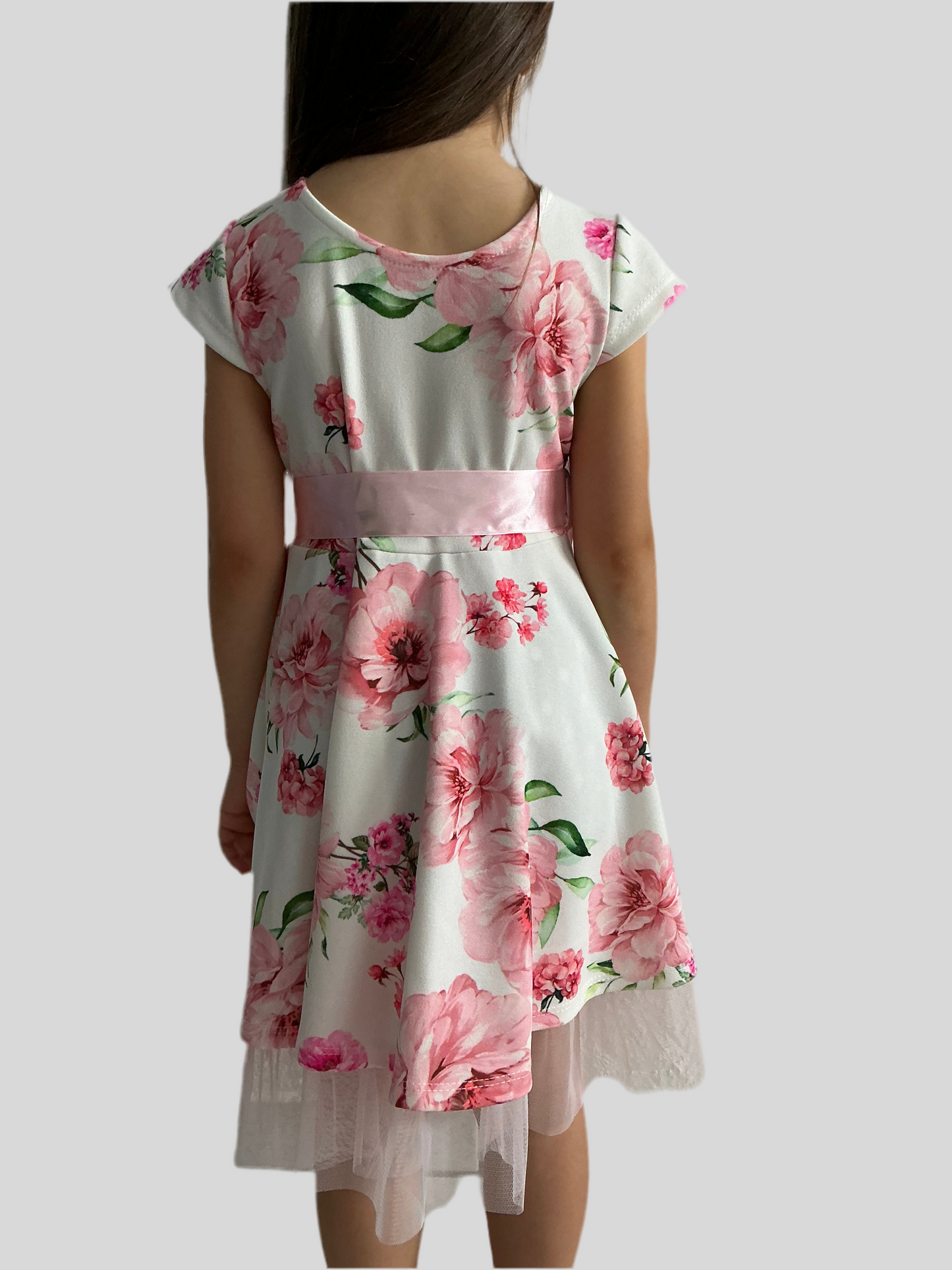 Mädchenkleid mit pinken Blumen & Satin-Schleife