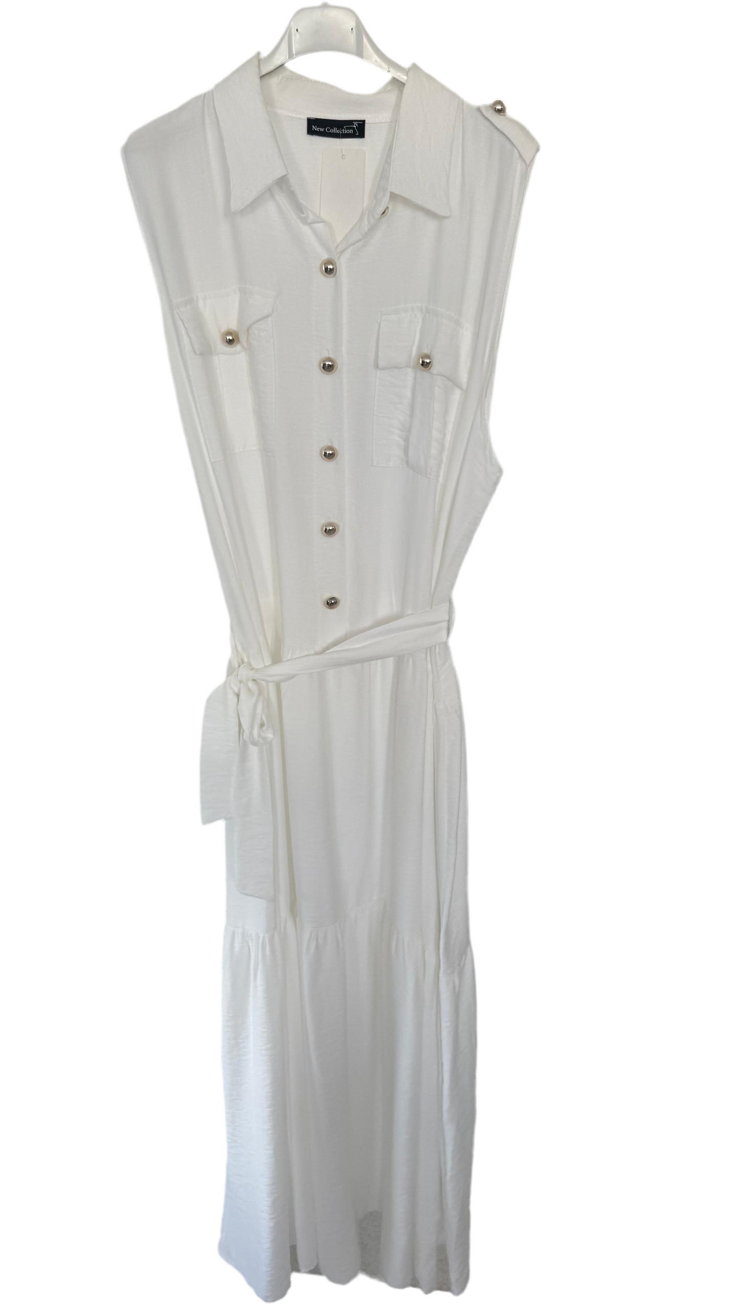 Maxikleid ärmellos mit Kragen & goldener Knopfleiste