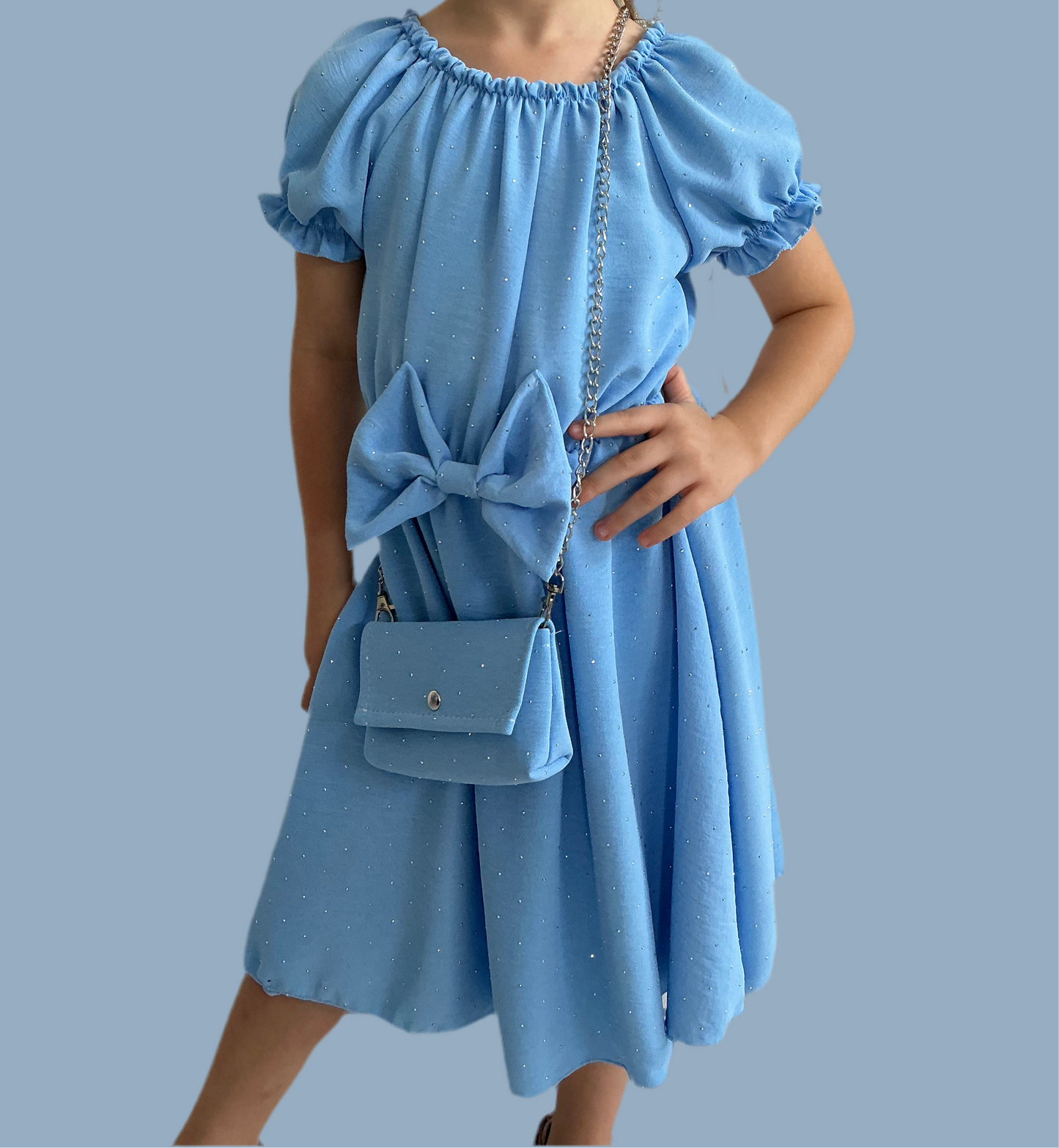 Mädchen Kleid mit Glitzer & Tasche