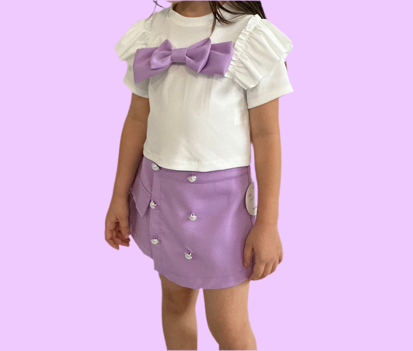 Mädchen 2 Teiler mit Schleife - Bluse & Rock