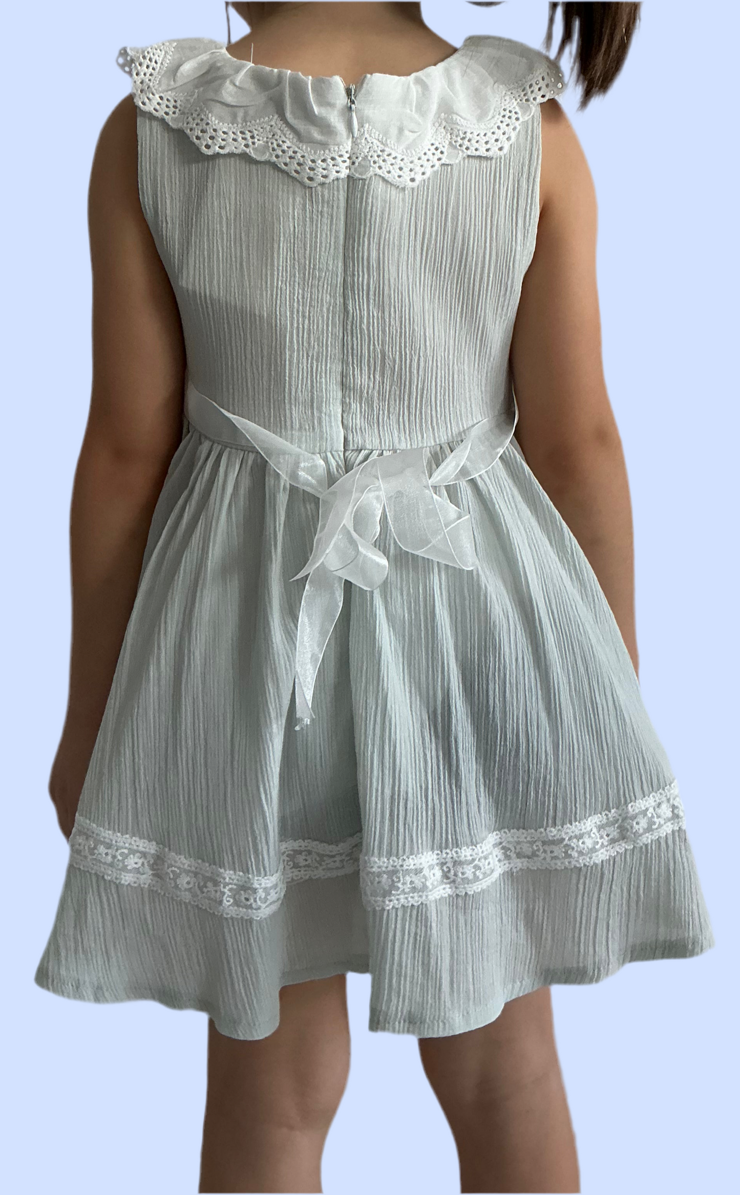 Elegantes Mädchenkleid in Blau mit Schleife & Tasche