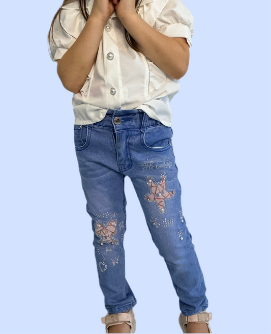 Mädchen Jeans mit Glitzer und Motiven