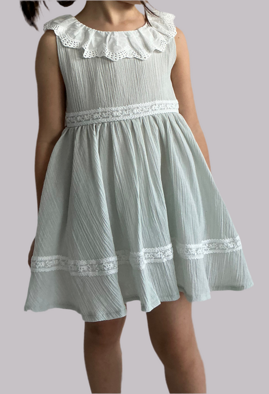 Elegantes Mädchenkleid in Blau mit Schleife & Tasche