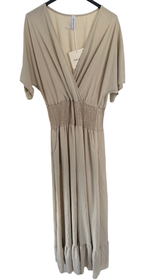Maxikleid mit V-Ausschnitt – Sommerkleid mit elastischem Bund