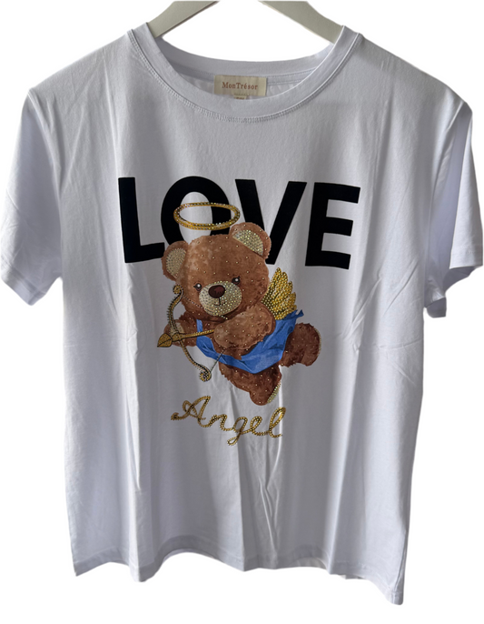 T-Shirt mit „LOVE“-Print & Bär als Amor – Lässiges Shirt mit süßem Motiv