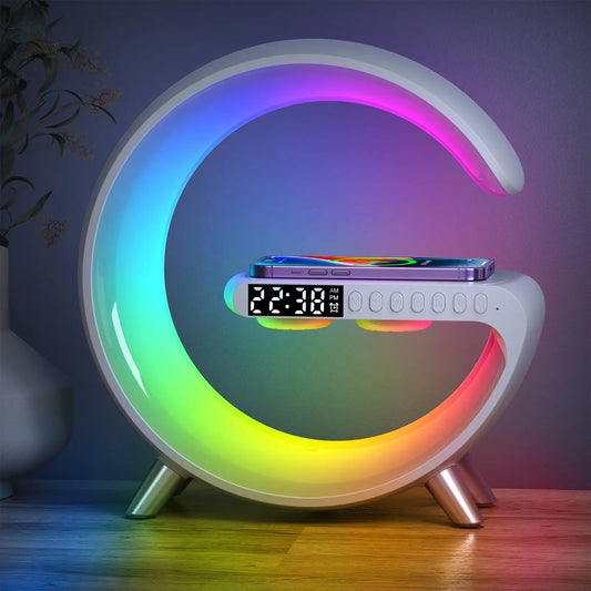 GlowClock 4-in-1 – LED-Lampe, Wecker, Wireless Charger & Bluetooth-Lautsprecher